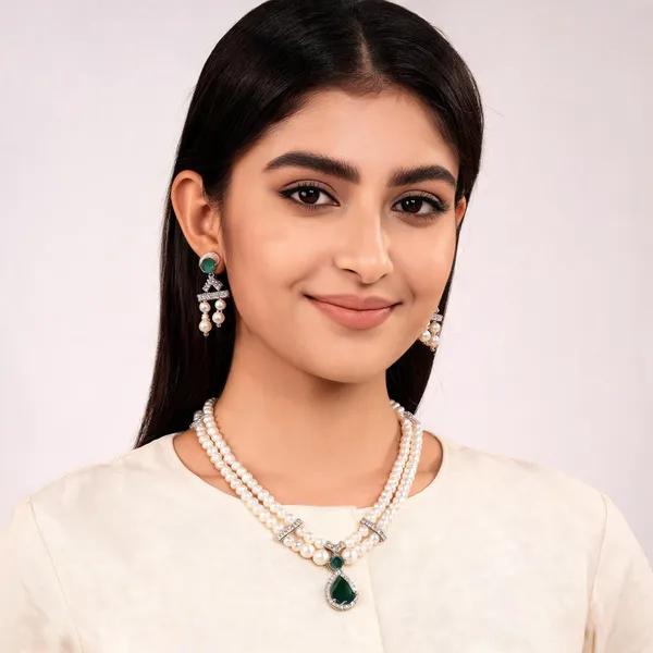 White_Green_Kundan_Pearl_Layered_Necklace_Set_For_Women