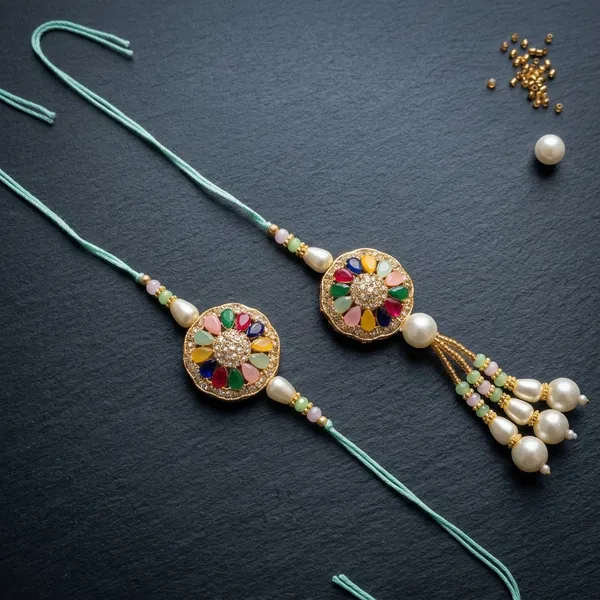 Multicolour_Pearl_Embellished_Rakhi_&_Lumba_Set