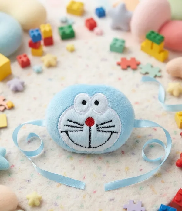 Blue_Plush_Doraemon_Cartoon_Face_Rakhi_for_Kids