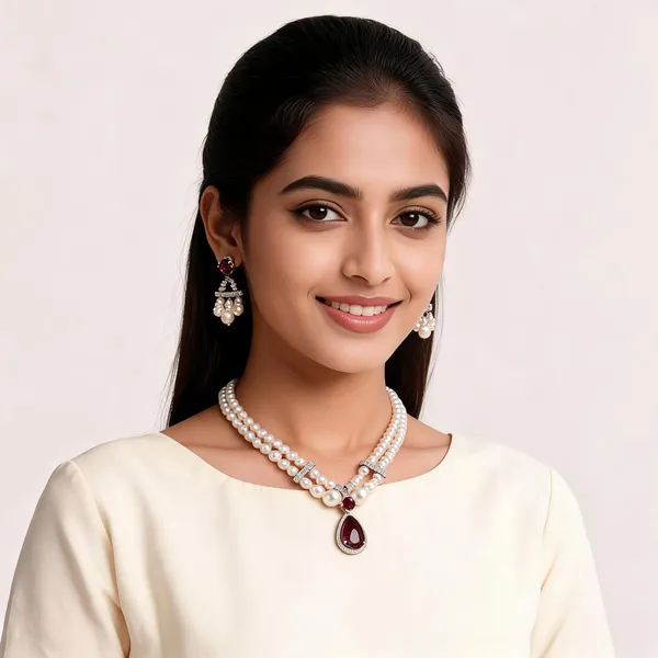 White_Brass_Pearl_Teardrop_Pendant_Necklace_Set_For_Women