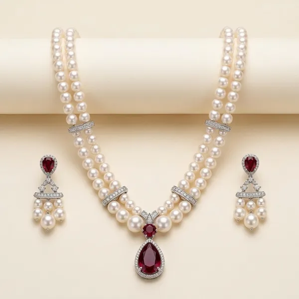 White_Brass_Pearl_Teardrop_Pendant_Necklace_Set_For_Women