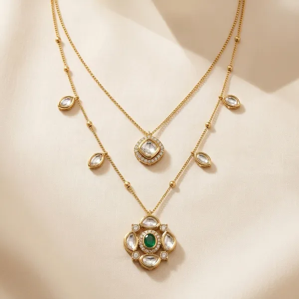 Gold_Moissanite_Layered_Stone_Necklace_Set_For_Women