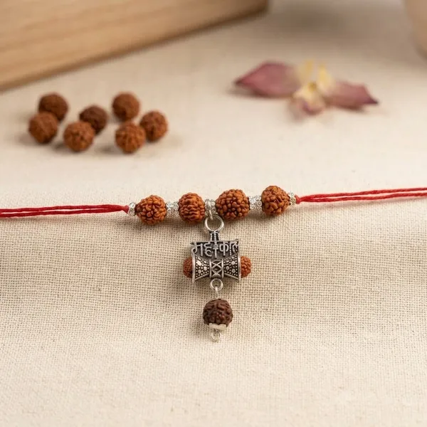 Red_And_Brown_Brass_Rudraksha_Beaded_Rakhi_For_Men