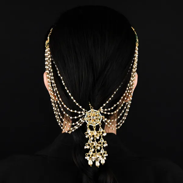 Gold_Kundan_Brass_Pearl_Chain_Bridal_Hair_Jewellery_For_Women