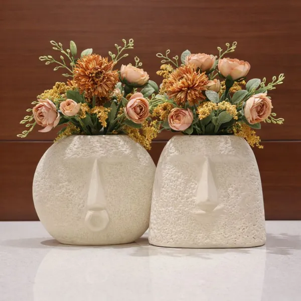 Ceramic_Textured_Face_Flower_Vase_Set_Of_2