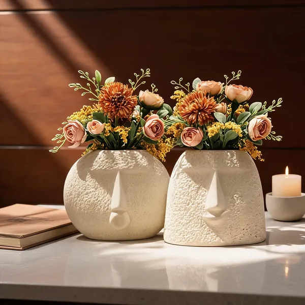 Ceramic_Textured_Face_Flower_Vase_Set_Of_2