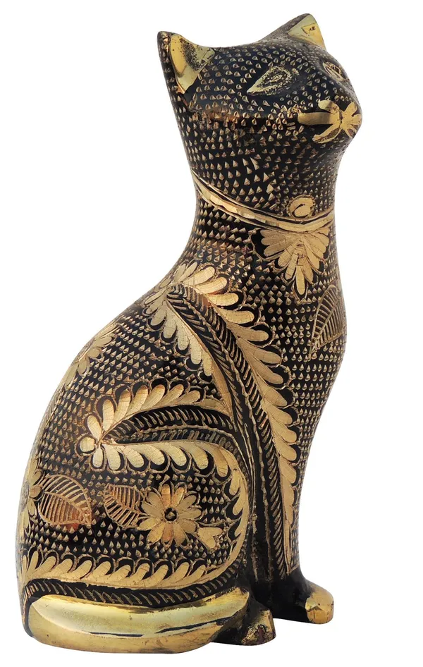 Brass_Table_Decor_Showpiece_Cat_Statue_-_3x2.5x6x_Inch_(AN045_B)