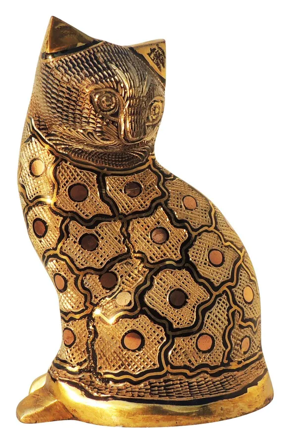 Brass_Table_Decor_Showpiece_Cat_Statue_-_4.5x2.5x6x_Inch_(AN046_B)