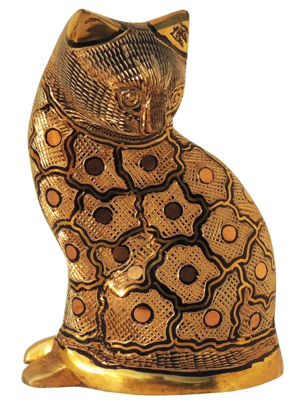 Brass_Table_Decor_Showpiece_Cat_Statue_-_4.5x2.5x6x_Inch_(AN046_B)
