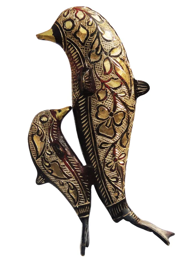 Brass_Showpiece_Dolphin_Fancy_Statue_-_4.5x2.5x8.2_Inch_(AN152)