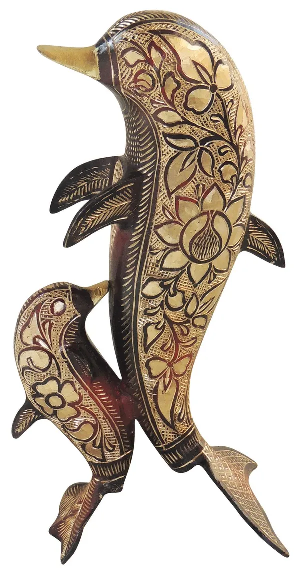 Brass_Showpiece_Dolphin_Statue_-_6.5x4x12_Inch_(AN174_B)