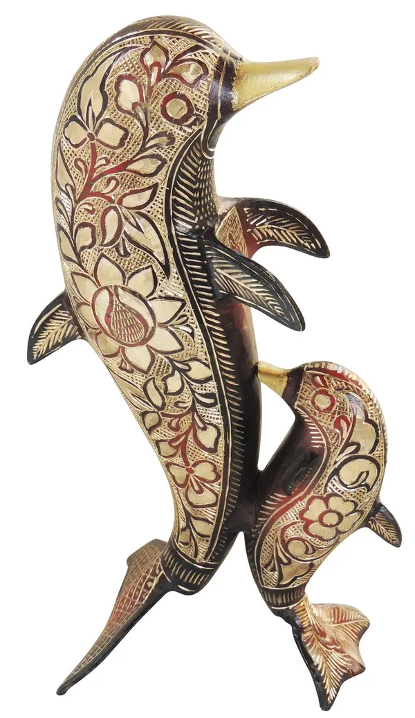 Brass_Showpiece_Dolphin_Statue_-_6.5x4x12_Inch_(AN174_B)
