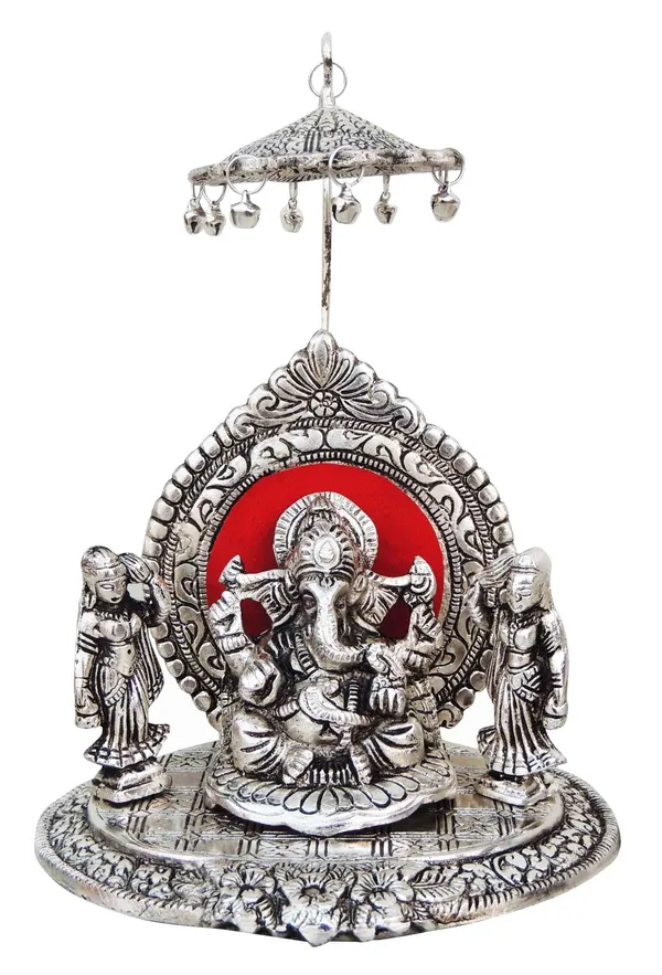 Showpiece_Ganeshji_with_Ridhi_Sidhi_Silver_-_6.5x5.5x8.5_inch_(AS133_S)