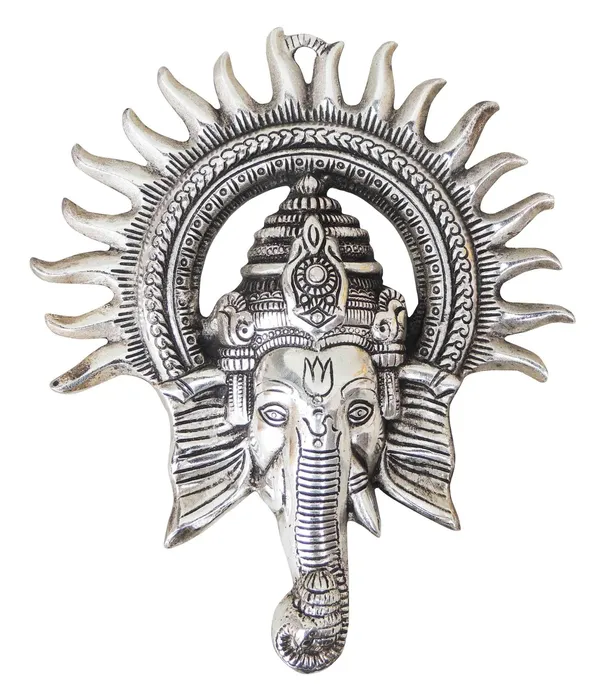 Showpiece_Ganesh_Circle_Wall_Hanging_Silver_-_8.4x1.2x9.8_inch_(AS243_S)