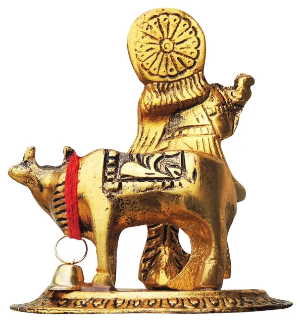 Aluminium_Showpiece_Cow_Krishan_Oval_Base_Statue_-_3.3x2.2x3.7_Inch_(AS260_G)