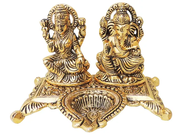 Showpiece_Aluminium_Laxmi_Ganesh_Deepak_-_6x4.5x4.2_inch_(AS370_G)
