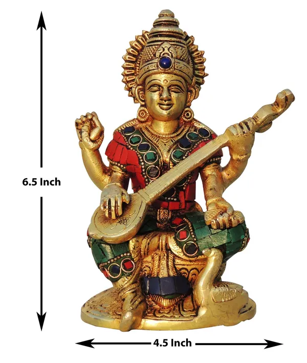 Brass_Showpiece_Saraswati_ji_idol_statue_with_Stone_finish_-_4.5x2.6x6.5_Inch_(BS1006_S)