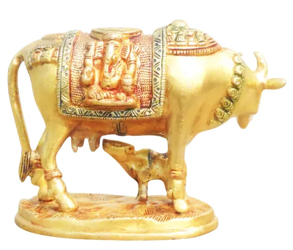 Brass_Showpiece_Cow_With_Calf_Statue_-_6.6x3.2x4_inch_(BS1012_A)