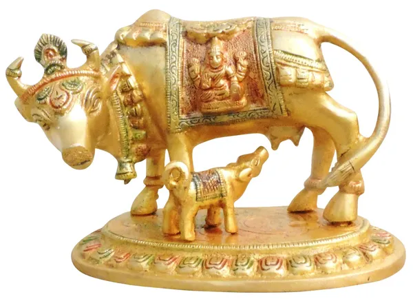 Brass_Showpiece_Cow_With_Calf_Statue_-_7x4.4x4.8_inch_(BS1014_A)