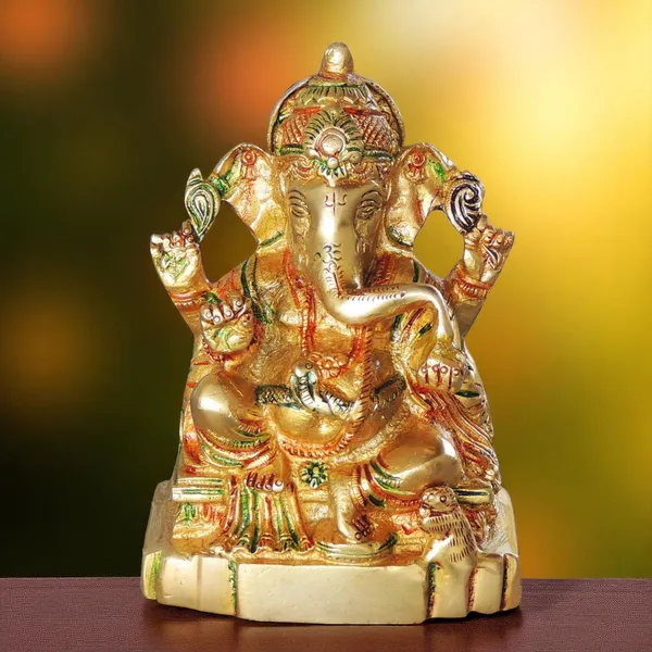 Brass_Ganesh_Colour_-4x2.4x5.5_Inches_(BS1065_G)