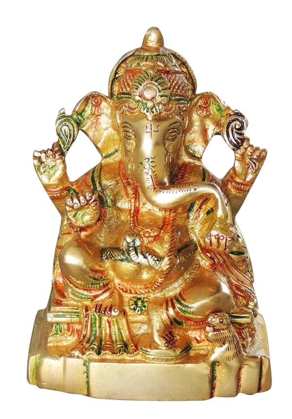 Brass_Ganesh_Colour_-4x2.4x5.5_Inches_(BS1065_G)