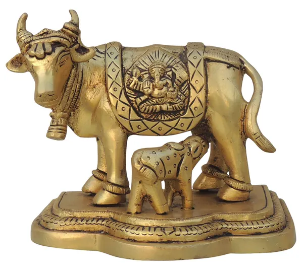 Brass_Showpiece_Cow_with_Calf_LG_statue_-_5.3x3.6x4.6_Inch_(BS1442_C)