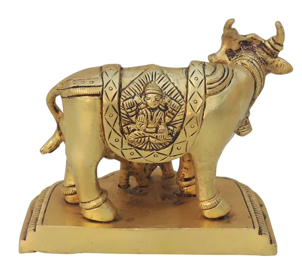 Brass_Showpiece_Cow_with_Calf_LG_statue_-_5.3x3.6x4.6_Inch_(BS1442_C)