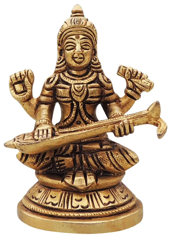 Brass_Showpiece_Saraswati_God_Idol_Statue_-_2.6x2x3.5_Inch_(BS1461_S)