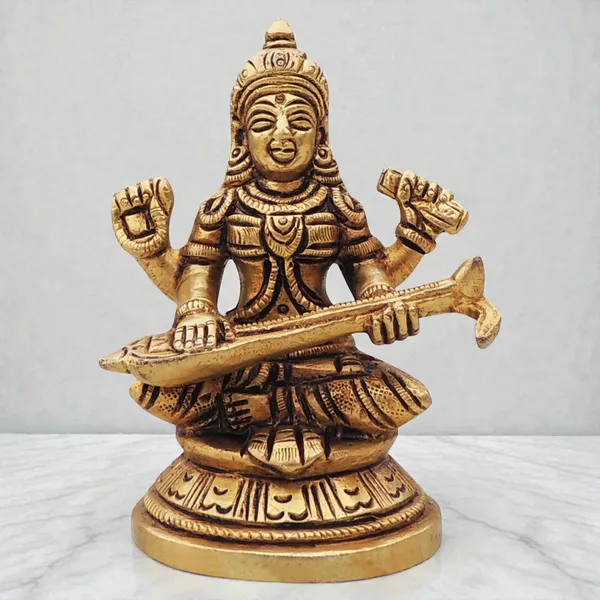 Brass_Showpiece_Saraswati_God_Idol_Statue_-_2.6x2x3.5_Inch_(BS1461_S)