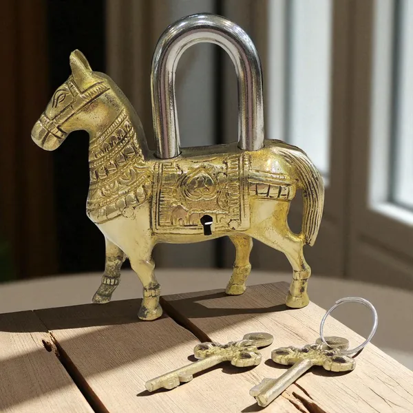 Brass_Showpiece_Horse_Lock_God_Idol_Statue_-_5x1x5.5_Inch_(BS1486_K)