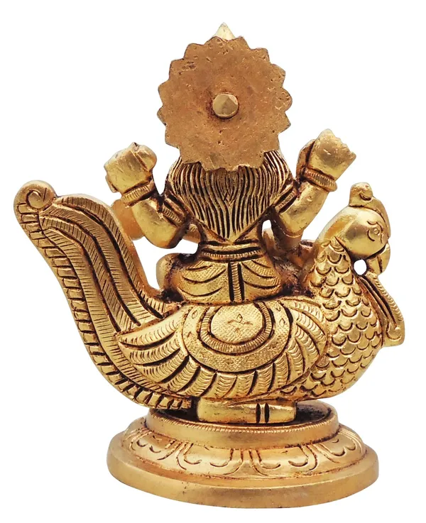 Brass_Showpiece_Saraswati_On_Peacock_God_Idol_Statue_-_4x2.7x4.5_Inch_(BS1637_S)