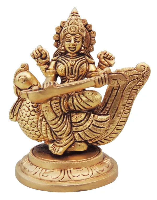 Brass_Showpiece_Saraswati_On_Peacock_God_Idol_Statue_-_4x2.7x4.5_Inch_(BS1637_S)