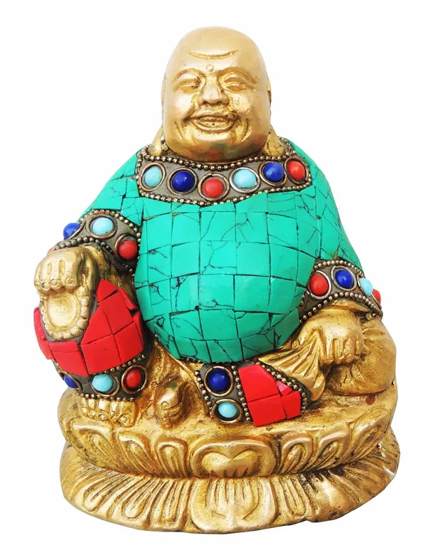 Brass_Showpiece_Laughing_Buddha_Statue_With_Turquoise_Coral_Stone_Finish_-_4.5x2.8x5.2_Inch_(BS325_D)