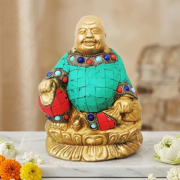 Brass_Showpiece_Laughing_Buddha_Statue_With_Turquoise_Coral_Stone_Finish_-_4.5x2.8x5.2_Inch_(BS325_D)
