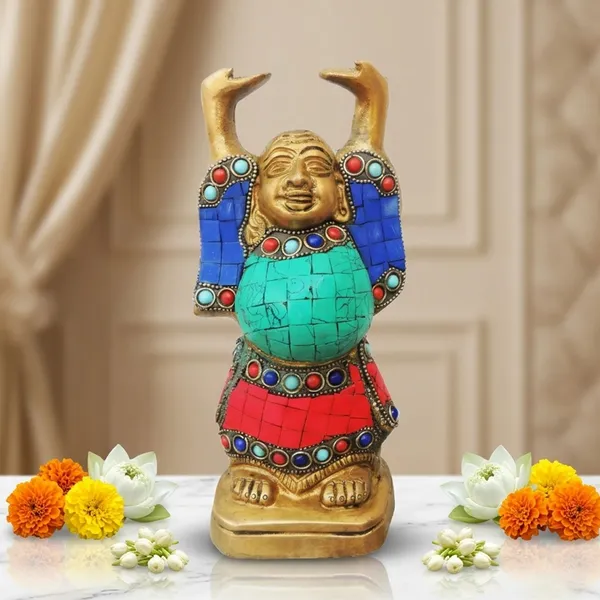 Brass_Showpiece_Laughing_Buddha_Statue_With_Turquoise_Coral_Stone_Finish_-_3.7x2.7x8_Inch_(BS325_F)