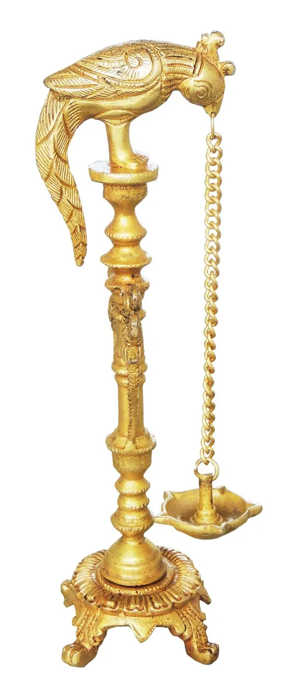 Brass_Table_D?cor_Parrot_Deepak_-_3.6x3.3x12.5_Inch_(BS385)