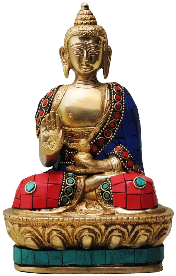 Brass_Showpiece_Budha_Stone_Statue_With_Turquoise_Coral_Stone_Finish_-_4x2.5x7_Inch_(BS435)