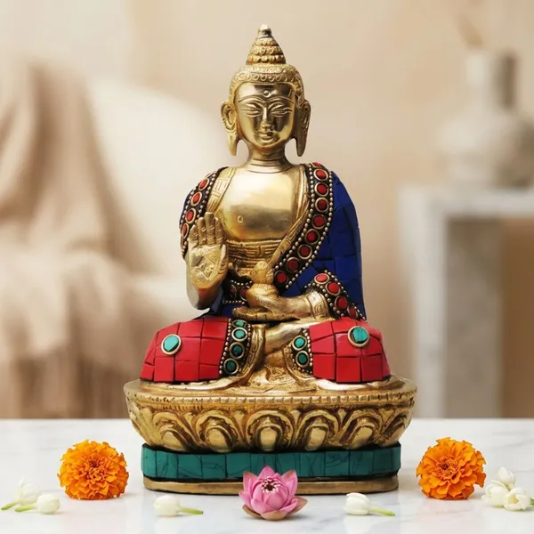 Brass_Showpiece_Budha_Stone_Statue_With_Turquoise_Coral_Stone_Finish_-_4x2.5x7_Inch_(BS435)
