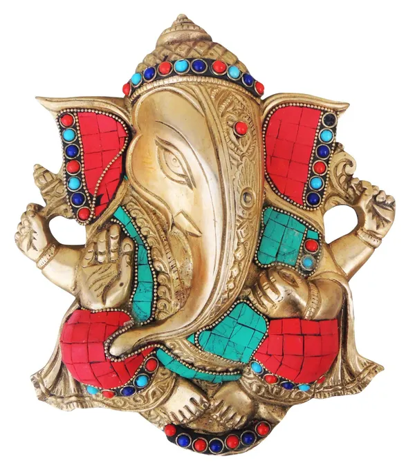 Brass_Wall_Hanging_Showpiece_Ganesh_With_Stone_Finish_-_8.8_Inch_(BS794_B)
