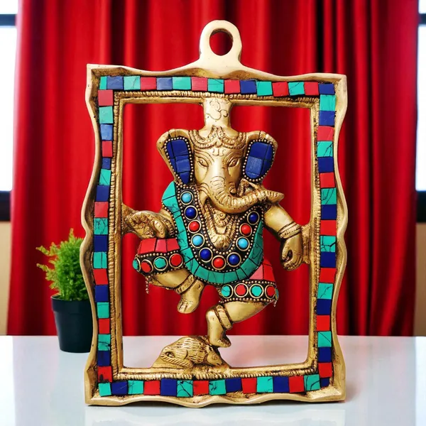 Brass_Wall_Hanging_Showpiece_Ganesh_Statue_With_Coral_Stone_Finish_-_6x0.5x9_Inch_(BS838_A)