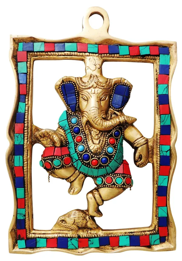 Brass_Wall_Hanging_Showpiece_Ganesh_Statue_With_Coral_Stone_Finish_-_6x0.5x9_Inch_(BS838_A)