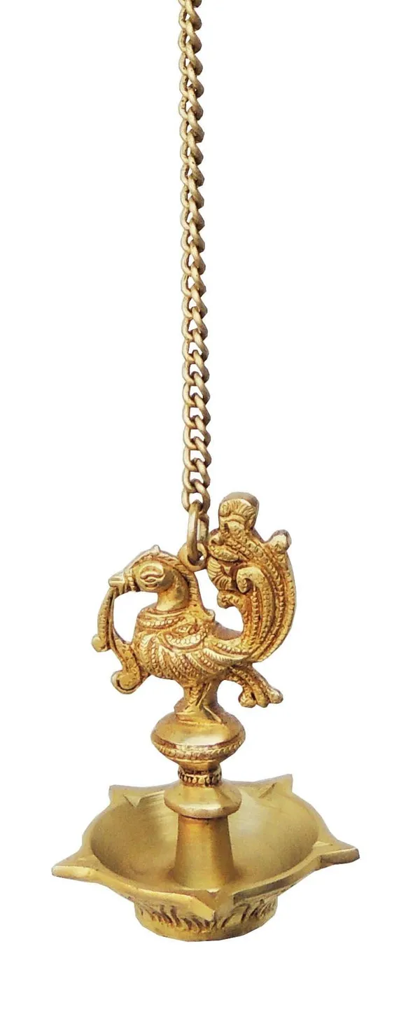 Brass_Showpiece_Murga_Deepak_With_Chain_Statue_-_3x3x18.5_Inch_(BS900_A)