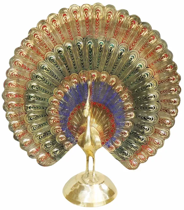 Brass_Handicraft_Showpiece_Peacock_Statue_-_9x3x9.5_inch_(F375_A)