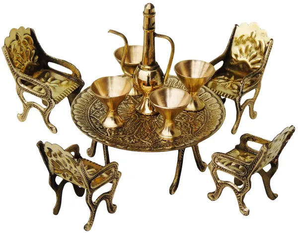 Brass_Mini_Miniature_Dining_Table_set_for_Children_playing_-_(F484_A)