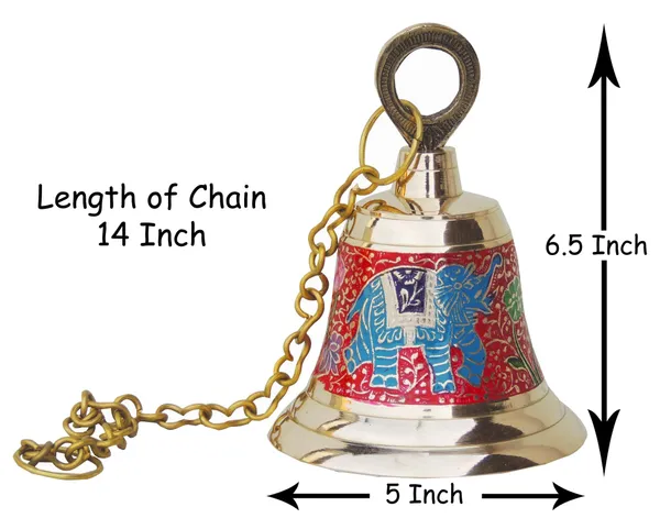 Brass_Hanging_Temple_Pooja_Bell,_Bell_Red_Color_-_5x5x6.5_inch_(F514_A)