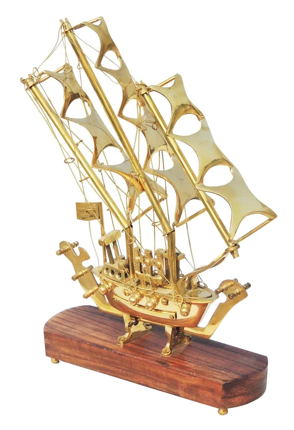 Brass_Table_Decor_Showpiece_Ship_With_Wooden_Base_-_8.3x2.5x12_inch_(MR128_A)