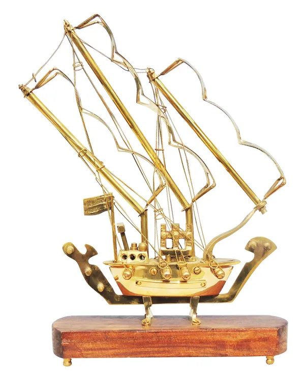 Brass_Table_Decor_Showpiece_Ship_With_Wooden_Base_-_8.3x2.5x12_inch_(MR128_A)