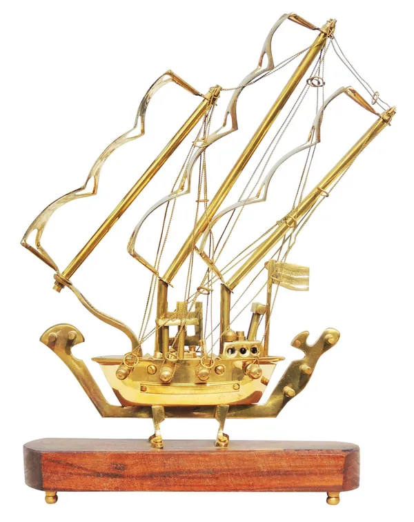 Brass_Table_Decor_Showpiece_Ship_With_Wooden_Base_-_8.3x2.5x12_inch_(MR128_A)