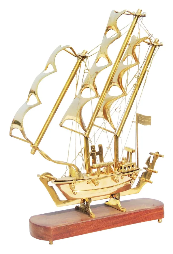 Brass_Table_Decor_Showpiece_Ship_With_Wooden_Base_-_10x3x15_inch_(MR128_B)