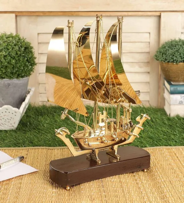 Brass_Table_Decor_Showpiece_Ship_With_Wooden_Base_-_9x3x11.8_inch_(MR129_A)
